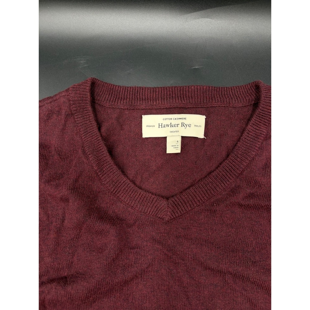 Hawker Rye Womens V-Neck Cotton Cashmere Knit Sweater Burgundy Large - Picture 3 of 5